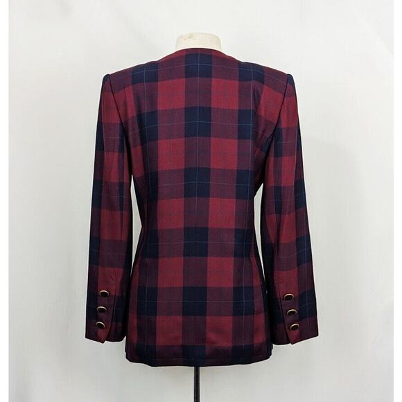 Vintage 90s Jacket Red Blue Plaid Double Breast Oversize Blazer Misses Size 8 - Picture 7 of 9